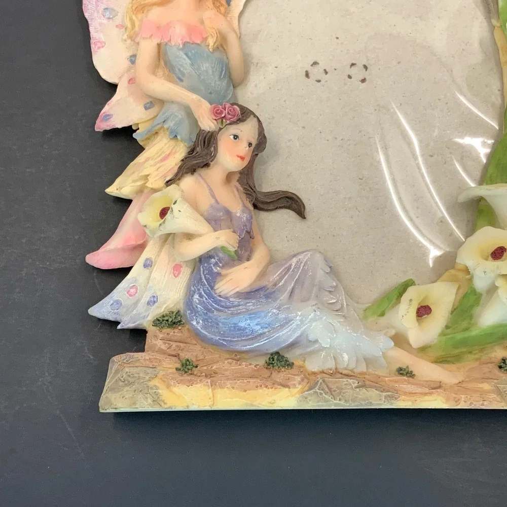 Vintage Fairy and Calla Lily Resin Photo Frame Fantasy Cottagecore Decor 5x3.5